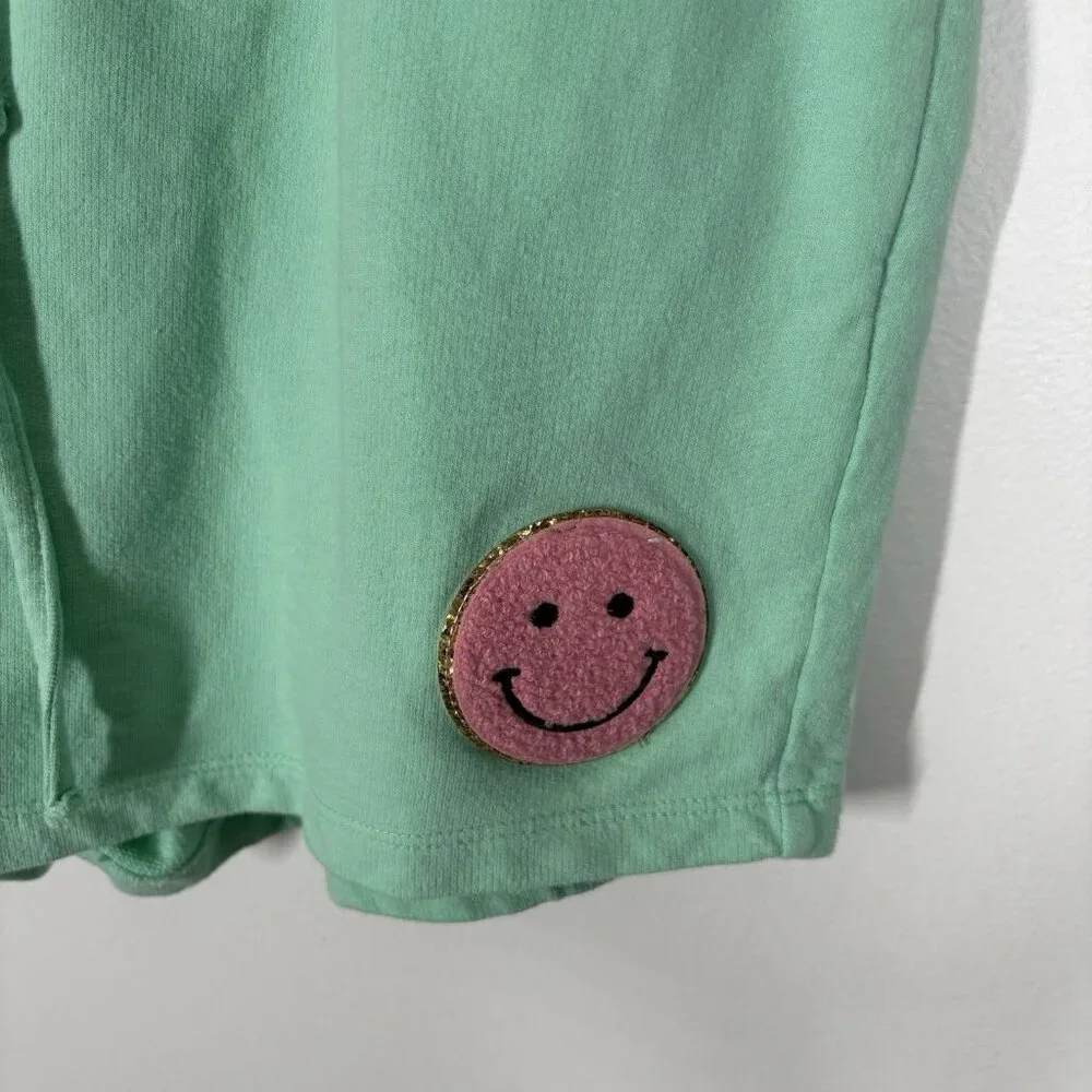 Judith March Women Size L Green Casual Lounge Preppy Smiley Face Sweat Shorts